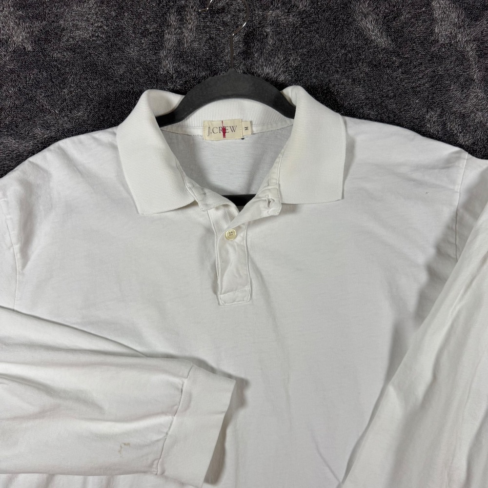 90's J.Crew Mens Long Sleeve Polo Shirt White Cotton Jersey Size M